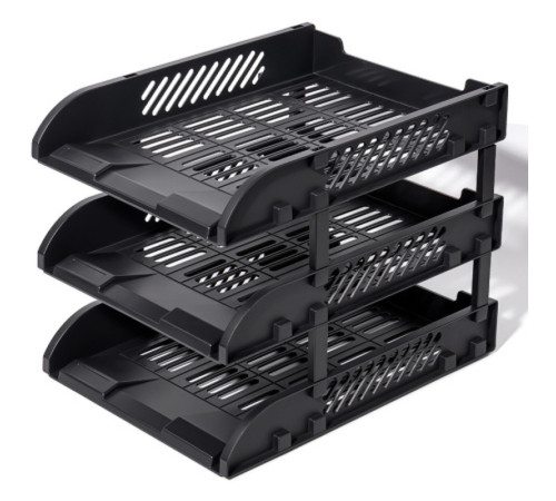 Лоток горизонтальный DELI "9217ES", 3-х рядный, пластик, черный