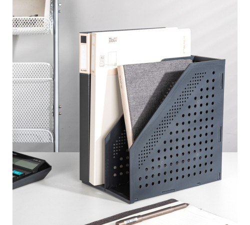 Лоток вертикальный DELI, 2 отделения, складной, темно-серый