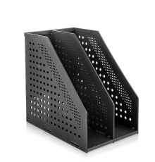 Лоток вертикальный DELI, 2 отделения, складной, темно-серый