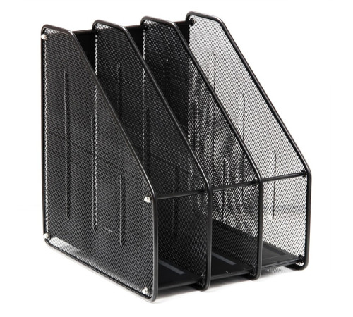 Лоток вертикальный DELI, 3 отделения, металлический, черный