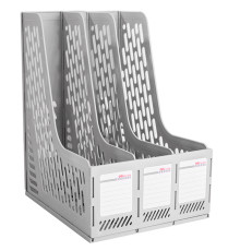 Лоток вертикальный DELI, 3 отделения, серый