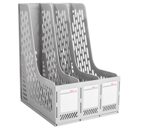 Лоток вертикальный DELI, 3 отделения, серый