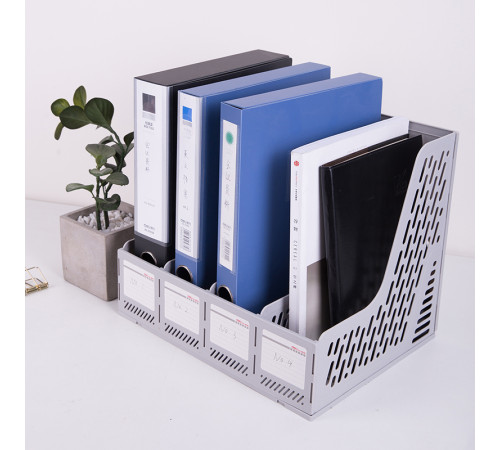 Лоток вертикальный DELI, 4 отделения, серый