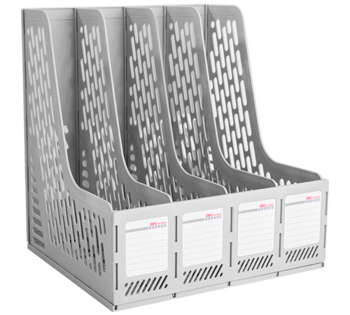 Лоток вертикальный DELI, 4 отделения, серый