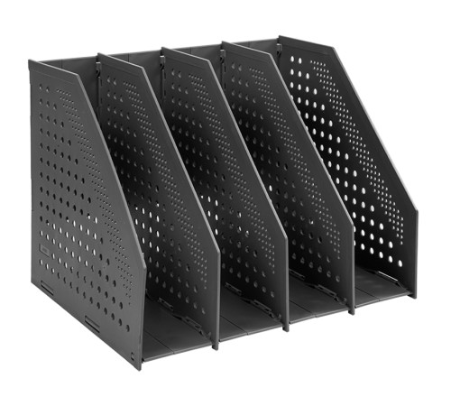 Лоток вертикальный DELI, 4 отделения, складной, темно-серый