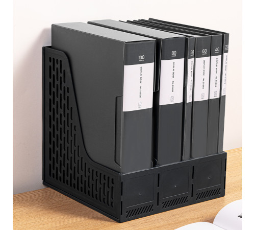 Лоток вертикальный DELI "E9843", 3 отделения, чёрный