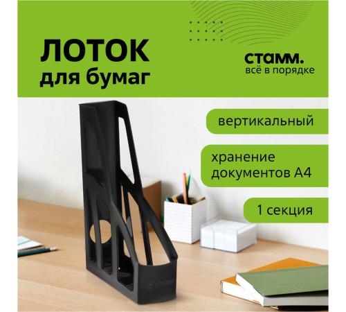 Лоток вертикальный СТАММ "ЛИДЕР", ширина 75 мм., черный