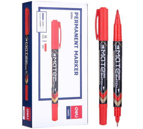 Маркер для CD/DVD DELI двухсторонний, 0,5-1 мм, красный