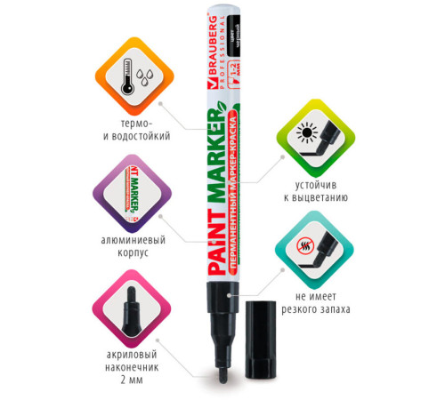 Маркер-краска Brauberg лаковый, 1-2 мм, черный