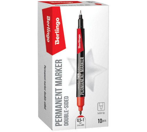 Маркер перманентный BERLINGO двухсторонний, 0,5-1 мм, красный