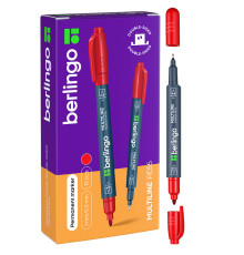 Маркер перманентный BERLINGO двухсторонний, 0,5-1 мм, красный