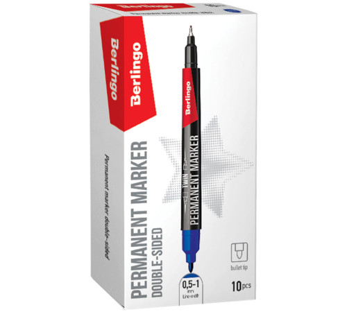 Маркер перманентный BERLINGO двухсторонний, 0,5-1 мм, синий