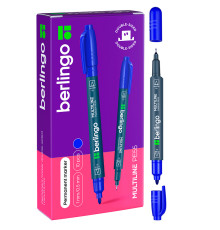 Маркер перманентный BERLINGO двухсторонний, 0,5-1 мм, синий