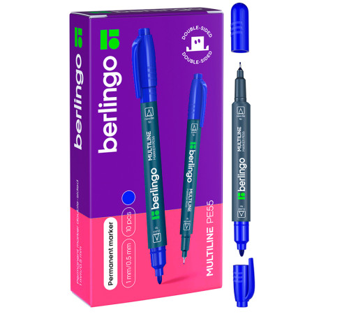 Маркер перманентный BERLINGO двухсторонний, 0,5-1 мм, синий