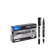 Маркер перманентный DELI двухсторонний, 0,5-1,0 мм, черный