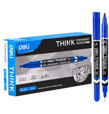 Маркер перманентный DELI двухсторонний, 0,5-1,0 мм, синий