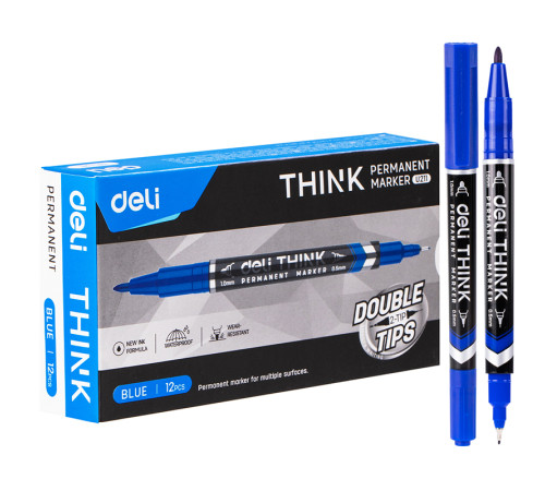 Маркер перманентный DELI двухсторонний, 0,5-1,0 мм, синий