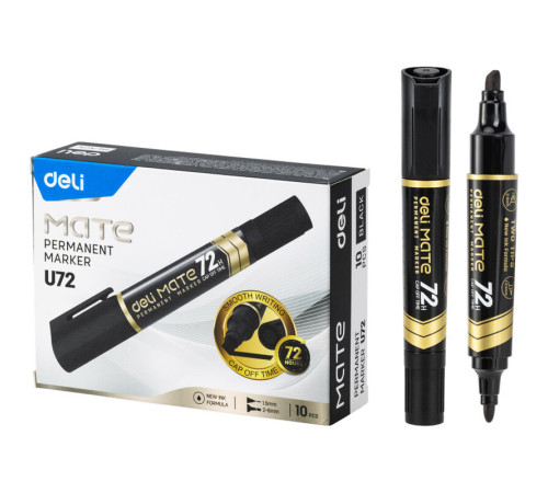 Маркер перманентный DELI двухсторонний, 1,5 - 6,0 мм, цвет черный