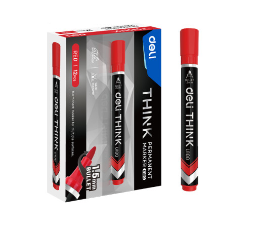 Маркер перманентный DELI "U100" 1-3 мм, красный