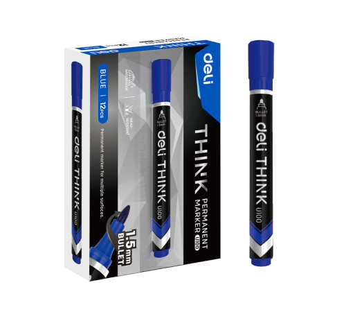 Маркер перманентный DELI "U100" 1-3 мм, синий