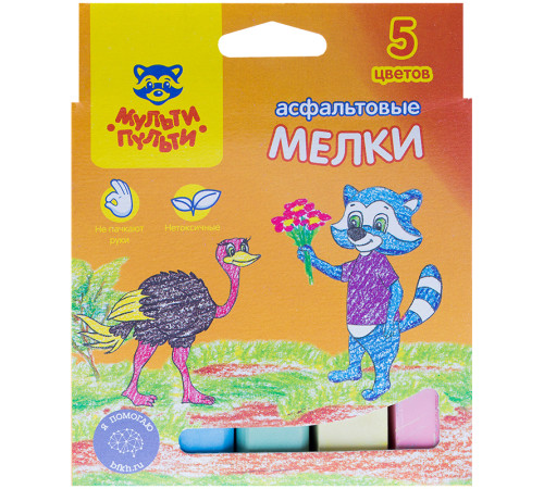 Мел цветной для асфальта Мульти-Пульти "Енот в Австралии", 5 цв., картонная коробка