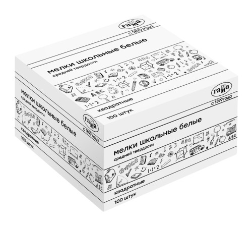 Мел школьный Гамма, белый, 100 шт., средней твердости, квадратный, картонная коробка