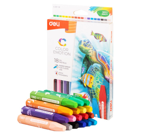 Мелки восковые Deli "Color Emotion", пастельные, масляные, 18 цветов, картон