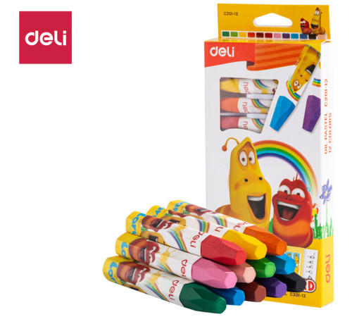 Мелки восковые Deli "Larva", пастельные,  масляные, 12 цветов, картон