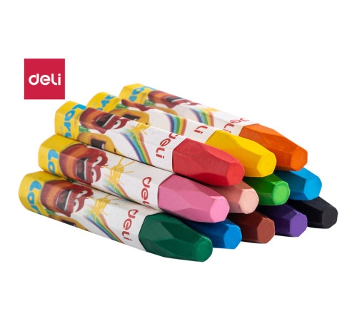 Мелки восковые Deli "Larva", пастельные,  масляные, 12 цветов, картон