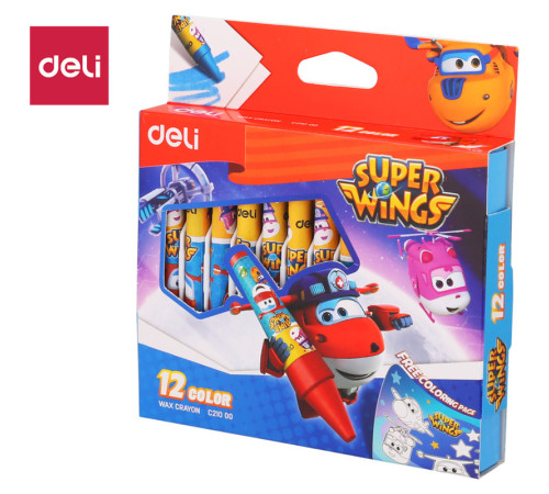 Мелки восковые Deli "Super Wings", пастельные, 12 цветов, картон