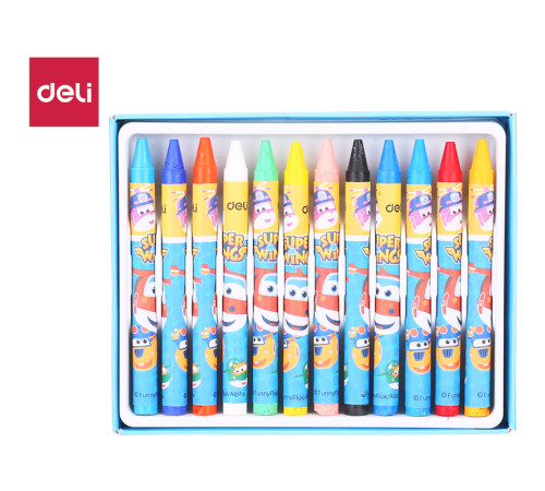 Мелки восковые Deli "Super Wings", пастельные, 12 цветов, картон