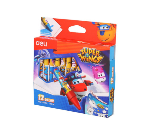 Мелки восковые Deli "Super Wings", пастельные, 12 цветов, картон