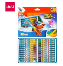 Мелки восковые Deli "Super Wings", пастельные, 24 цвета, картон