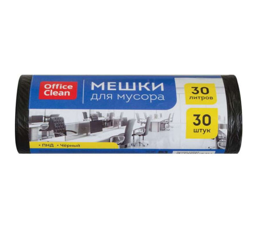 Мешки для мусора OfficeClean, 30 литров, 6 мкм, 30 штук в рулоне