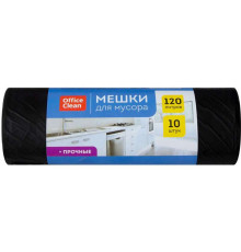 Мешки для мусора OfficeClean ПНД, повышенной прочности, 120 литров, 15 мкм, 10 штук в рулоне