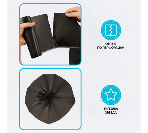 Мешки для мусора Vega ПНД, 120 литров, 15 мкм, 10 штук в рулоне