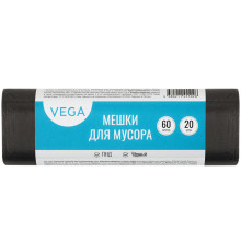 Мешки для мусора Vega ПНД, 60 литров, 6 мкм, 20 штук в рулоне
