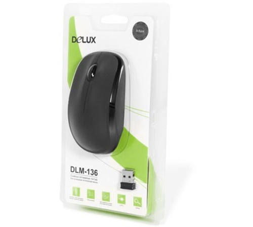 Мышь оптическая беспроводная Delux DLM-136OGB черная