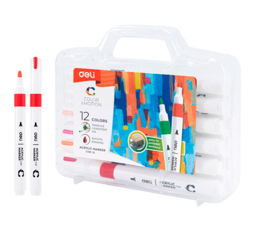 Набор акриловых маркеров Deli "Color Emotion" C191, универсальные, 12 цветов
