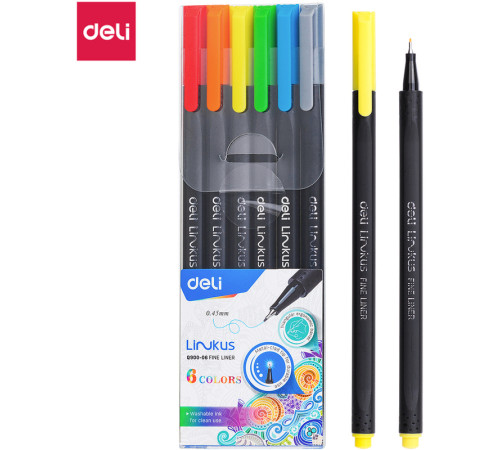 Набор файнлайнеров DELI "Linkus", 6 цветов