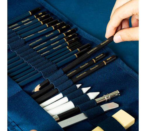 Набор карандашей для скетчинга DELI "Finenolo", 27 предметов в пенале-свитке