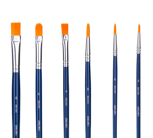 Набор кистей DELI для акварели и гуаши, нейлон, 6 штук в уп.,  №8, 6, 4