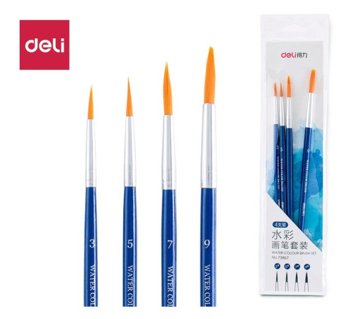 Набор кистей DELI для гуаши, синтетика 4 штуки в уп.,  №3, 5, 7, 9