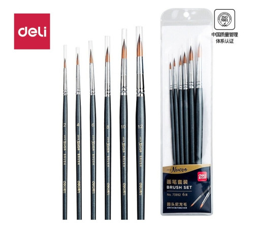 Набор кистей DELI "Arte Nuevo", нейлон 6 штуки в уп.,  №2, 4, 6, 8, 10, 12