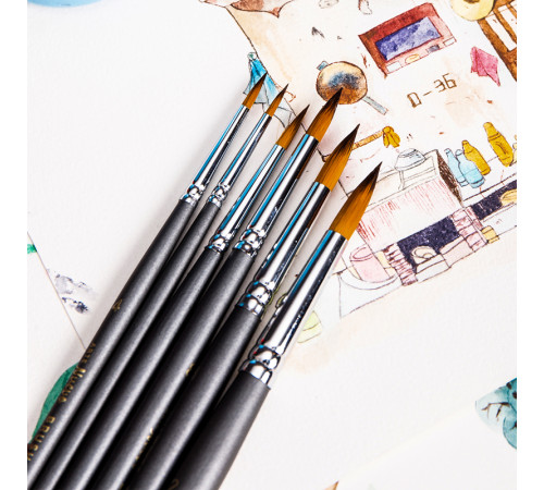 Набор кистей DELI "Arte Nuevo", нейлон 6 штуки в уп.,  №2, 4, 6, 8, 10, 12