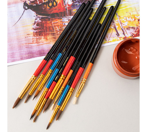 Набор кистей DELI "Color Emotion", 10 шт в уп., Пони №2,3,4,5,6, Щетина №6,8, Синтетика №2,3,4