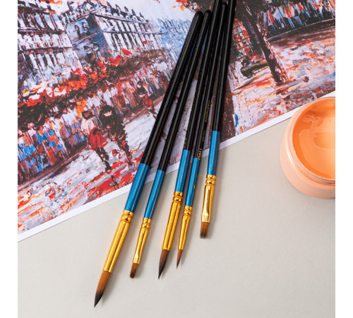 Набор кистей DELI "Color Emotion" для акварели и гуаши, синтетика, 5 штуки в уп., №1, 3, 5, 8