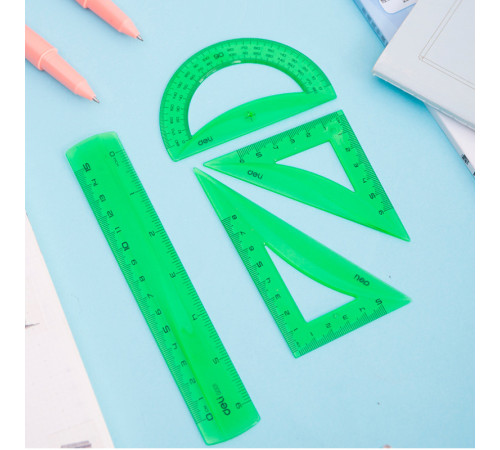 Набор линеек Deli "Pioneer" (треугольник .2 шт, линейка 15 см,транспортир)