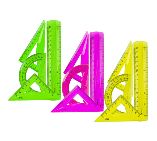 Набор линеек Deli "Pioneer" (треугольник .2 шт, линейка 15 см,транспортир)
