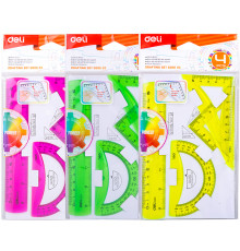 Набор линеек Deli "Pioneer" (треугольник .2 шт, линейка 15 см,транспортир)